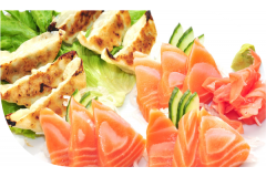 MB7 9 sashimi saumon et 6 raviolis japonais