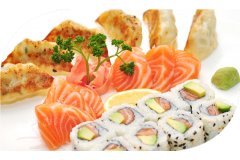 MB8 8 california saumon avocat , 6 sashimi saumon , 6 raviolis japonais 