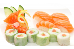 MB9 5 sashimi saumon , 4 sushi saumon , 8 printemps roll saumon avocat