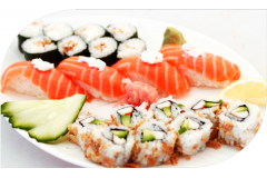 MC10 8 maki croustillants saumon avocat , 4 sushi saumon cheese , 8 maki avec oignons frits